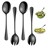 4 Stück Salatbesteck Schwarz, Salatbesteck Set 2 Stück Salatlöffel und 2 Stück Salatgabel,...