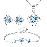 TOEECY Schmuckset Damen Silber, 925 Sterling Silber Klee Halskette Ohrstecker Armband Set mit Cubic...