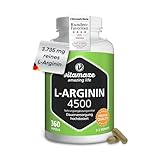 L-Arginin Kapseln hochdosiert, 750 mg pro Kapsel, 360 Kapseln reines L-Arginin HCL aus pflanzlicher...