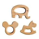 OHREN Pack of 3 Baby Teething Ring Wooden Baby Wooden Figures, Natural Wooden Rings, Handmade...