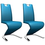 WEMYUFURN Esszimmerstühle in Zick-Zack-Form 2 STK. Blau Kunstleder, Küchenstühle für Innen...