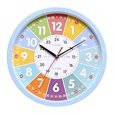 Wanduhr für Kinder, Lernuhr zum Lernen der Uhrzeit, Analoge Kinderuhr ohne Tick Geräusche mit...