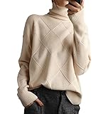 Alloaone Damen Kaschmir-Pullover Rollkragenpullover Strickpullover Wolle lose große Größe...