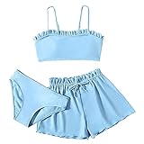TinaDeer Kinder Mädchen Badeanzug 3-Teiliges Bikini Set Einfarbig Bademode Tanktop Slip Shorts Set...