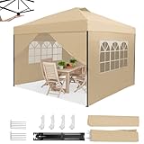 Homedemo Pop Up Pavillon 3x3, Faltpavillon Wasserdicht Stabil Winterfest mit 4 Seitenwände,...