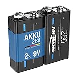 ANSMANN 9V Akku Typ 280mAh NiMH 1,2V - E-Block Batterien wiederaufladbar mit geringer...