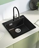 Sofetiy Küchenspüle Schwarz Granit 50x45cm, Spülbecken küche, Spüle Schwarz, Waschbecken Küche...