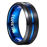 NUNCAD Ring Herren Damen Schwarz Blau Wolfram Unisex Ring Partner Schwarzer Hochzeitsring...