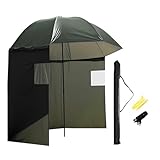 Wiltec Angelschirm 250cm mit Seitenwand und zwei Sichtfenstern Schirmzelt als Windschutz beim Angeln...