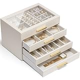 Vlando Schmuckkästchen Groß, Schmuckkasten mit 4 Ebenen, Schmuck Organizer mit Glasdeckel, 4...