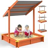 Spielwerk® Sandkasten Sami Sonnendach 120x120cm imprägniertes Holz Füllstand Skala UV 50+...