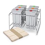 Eisformen aus Edelstahl wiederverwendbar inklusive 50 Holz Eisstiele - 6er Set - Popsicle Form mit...
