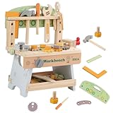Kinder Holz Werkzeugbank Werkbank ab 2 3 4 5 6 Jahre mit 34 Werkzeuge und Zubehör, Kinder...