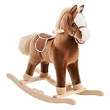 HOMCOM Schaukelpferd Schaukeltier mit Haltegriffen Plüsch Baby Schaukel Schaukelsitz für Kinder ab...