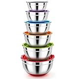 Homikit Rührschüssel Set, Edelstahl Schüssel Salatschüssel 6er Set mit Luftdichtem Deckel &...