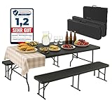 Albatros Bierzeltgarnitur 3-teilig – Tisch & 2 Bänke klappbar – Rattan-Optik, wetterfest, 10...