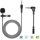 Lavalier Mikrofon für Handy und PC, 2M Mini Omnidirectional Kondensator Lapel Mic mit 2...