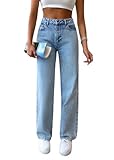 shownicer Baggy Jeans Damen High Waist Jeanshosen Weites Bein Jeans Straight Jeans Stretch Jeans...