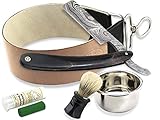 Damast Rasiermesser-Set mit Leder-Abziehleder - Paste aus Solingen