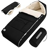 MONZANA® Baby Fußsack mit Handwärmer Reflektoren verschließbares Kopfteil 5-Punkt Gurt...