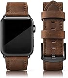 PARMPH Lederarmband kompatibel für Apple Watch 42 mm 44 mm 45mm, echtes Leder Retro Vintage Armband...