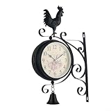 SMZhomeone Doppelseitige Wanduhr, Zuhause, Wohnzimmer, dekorative Uhr, Eisenuhr, leises Uhrwerk,...