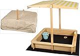 needs&wants® Sandkasten mit Dach Sitzbank und Boden Vlies-Folie, mit Abdeckung Oxford 600D,...