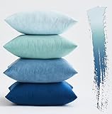 MIULEE Samt Kissenbezug 40x40 cm Kissenhülle Blau Serie 4er Set Sofakissen Samtkissen Dekorative...