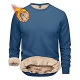 Herren Sweatshirt Winter Warm Fleecepullover Dickes Hoodie Einfarbig Pullover Rundhals Langarmshirts...