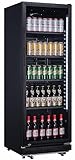 Getränkekühlschrank Flaschenkühlschrank schwarz 360 L mit Glastür abschließbar LED-Bel....