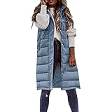Steppweste Lang Damen Longweste Jacke Weste Daunenweste Daunenjacke Kapuzenweste Warm Winterweste...