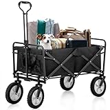 Bollerwagen faltbar 100kg Traglast, Schwarzer Einkaufstrolley mit Geländerädern, Transportwagen...