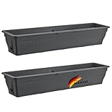 2X Blumenkasten 100cm Balkonkasten mit Wasserspeicher anthrazit, 25L - Blumenkästen wetterfest...