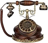 NAKEAH Retro-Telefon/Europäisches Massivholz mit Muster, drehbarem Zifferblatt, antikes Telefon,...