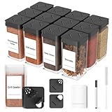 Homhut Gewürzgläser Eckig Set Mit Deckel [12x 120ml], Stabiler Plastik Gewürzstreuer Luftdichte,...