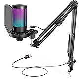 FIFINE Gaming Mikrofon PC mit Arm, USB Microphone Kit mit Stummschalttaste für Podcast Streaming...
