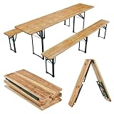 Juskys Bierzeltgarnitur 3-teilig Biertischgarnitur mittig klappbar 220 cm - Gartenmöbel Set aus...