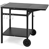 GIANTEX Grilltisch mit klappbarer Arbeitsplatte, Campingtisch mit Rollen, Servierwagen Küchenwagen...