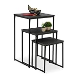 Relaxdays Beistelltisch 3er Set, stapelbar, Satztisch 3 Größen, quadratisch, Metall, Wohnzimmer,...