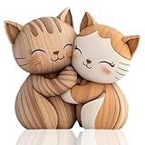 Cumnvulnt Naturholzfarben Katzen Deko, Katzenfiguren Deko mit 2D-Design, Dekoration für...