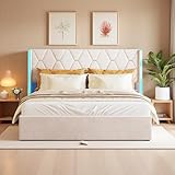 Hoscullo Boxspringbett 140x200 mit Stauraum, Polsterbett mit Bettkasten, Kopfteil mit Seiten-LED,...