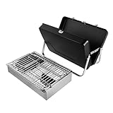 FONDOTIN Kompakter Faltbarer Holzkohlegrill im Aktentaschen Design Tragbarer Grill für Camping...