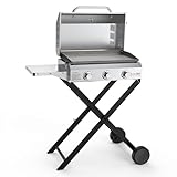 Onlyfire BBQ Gasgrill Grillwagen | Plancha Gasgrill 3 Brenner aus Edelstahl | mit Faltbarem...