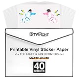 Bedruckbares Vinyl für Tintenstrahldrucker – 40 Stück bedruckbare Vinyl-Aufkleber Papier, matt...