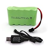 Gecoty® 6V NiMH Akku, 2400mAh wiederaufladbarer AA RC Batterie mit SM 2P Stecker und Ladekabel für...