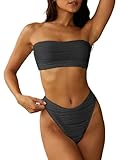 ZAFUL Strukturiertes, hoch geschnittenes Bandeau-Bikini-Set mit Schnürung am Rücken, Gepolstert...