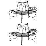 IBUQDDV Halbrunde Baumbänke 2 Stück Ø159 cm Schwarz Stahl, Wetterfeste Gartenbank für Terrasse...