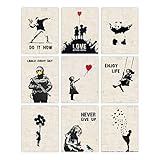 INFUNLY 9er Set Banksy Wand Kunstdruck Ungerahmt Graffiti Street Leinwand Wandkunst Inspirierende...