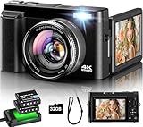Digitalkamera 4K, 16X Autofokus Digitalzoom Kamera, 48MP 3 Zoll 180° Klappbarer LCD-Bildschirm HD...