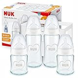 NUK First Choice+ Babyflaschen aus Glas, Starter Set | 0–6 Monate | 4 x Anti-Colic-Babyflaschen &...